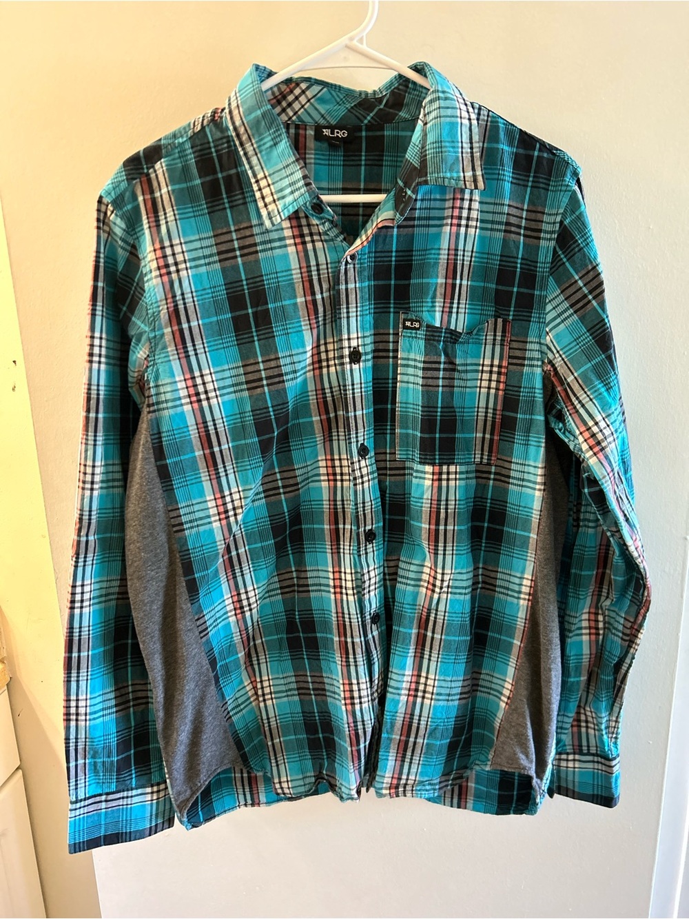 Lrg Teal Plaid Long-Sleeve Button-Down Shirt